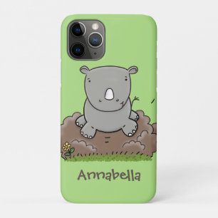 Cute baby rhino cartoon illustration iPhone 11 pro case
