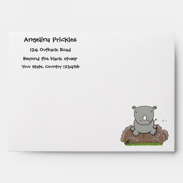 Cute baby rhino cartoon illustration envelope (Front)