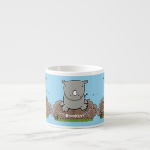 Cute baby rhino cartoon illustration espresso cup