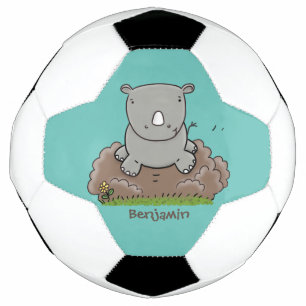 Cute baby rhino cartoon illustration football