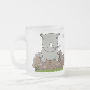 Cute baby rhino cartoon illustration frosted glass coffee mug