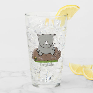 Cute baby rhino cartoon illustration glass