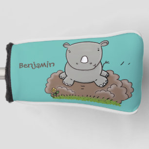 Cute baby rhino cartoon illustration golf head cover