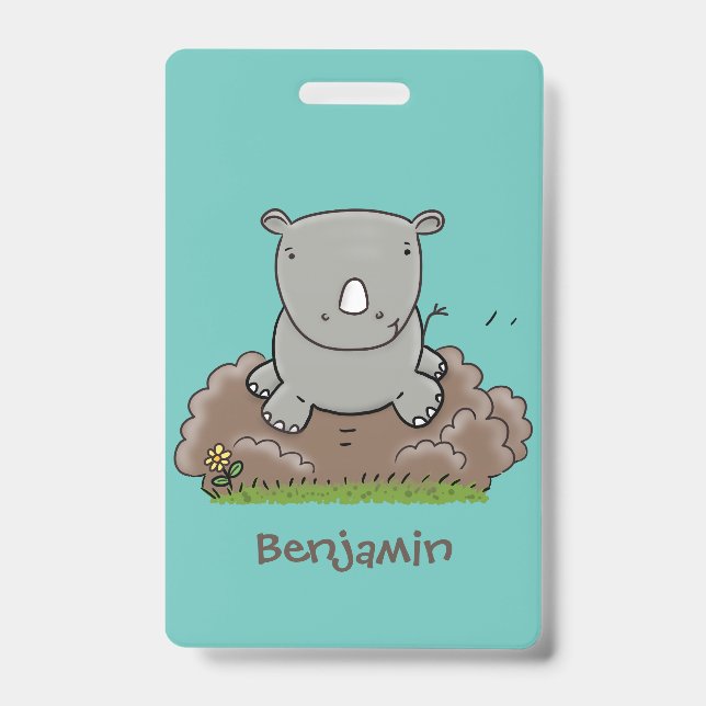 Cute baby rhino cartoon illustration ID badge (Front)