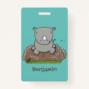 Cute baby rhino cartoon illustration ID badge