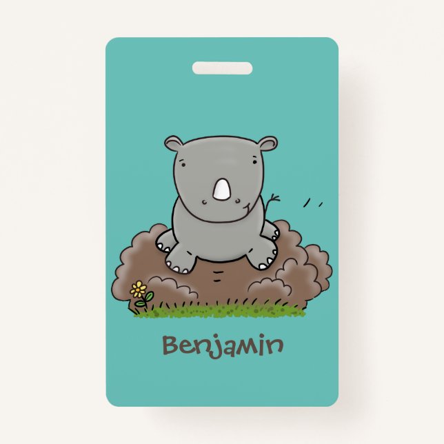 Cute baby rhino cartoon illustration ID badge (Front)