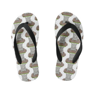 Cute baby rhino cartoon illustration kid's flip flops