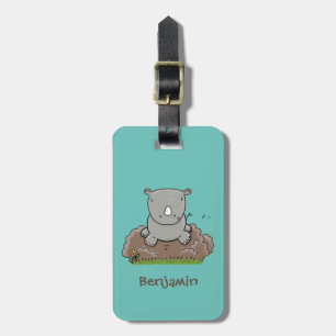 Cute baby rhino cartoon illustration luggage tag