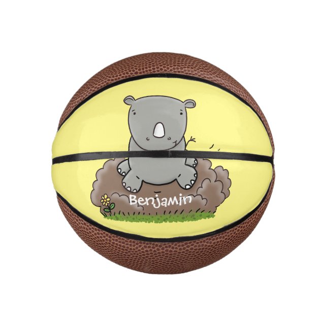 Cute baby rhino cartoon illustration mini basketball (Front)
