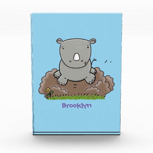 Cute baby rhino cartoon illustration photo block (Front)