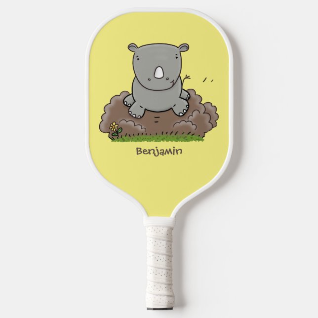 Cute baby rhino cartoon illustration  pickleball paddle (Front)