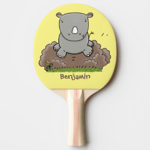 Cute baby rhino cartoon illustration ping pong paddle