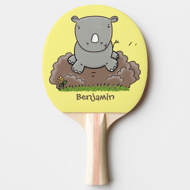 Cute baby rhino cartoon illustration ping pong paddle (Front)