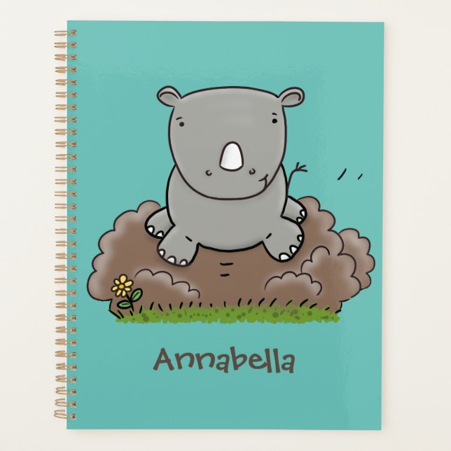 Cute baby rhino cartoon illustration planner (Front)