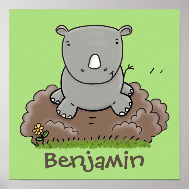 Cute baby rhino cartoon illustration poster (Front)