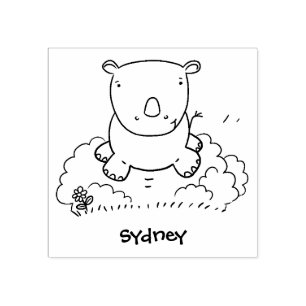 Cute baby rhino cartoon illustration rubber stamp