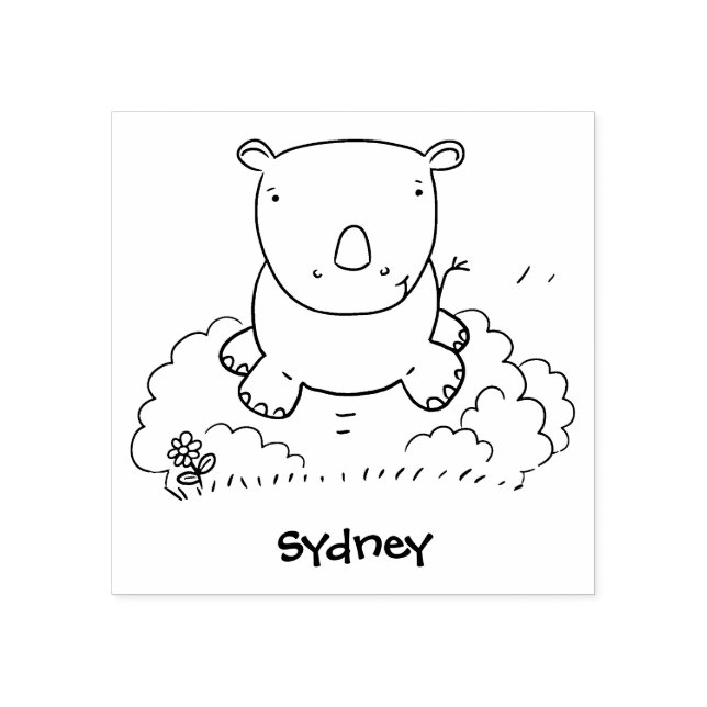 Cute baby rhino cartoon illustration rubber stamp (Imprint)