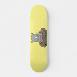 Cute baby rhino cartoon illustration skateboard