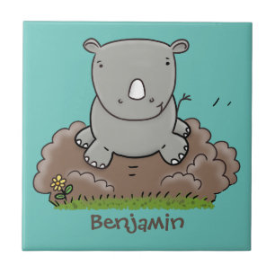Cute baby rhino cartoon illustration tile
