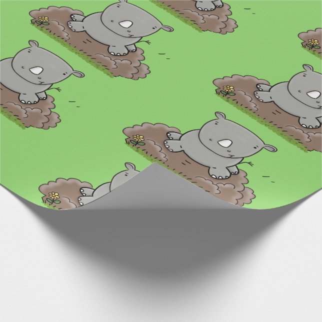 Cute baby rhino cartoon illustration wrapping paper (Corner)