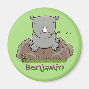 Cute baby rhino green cartoon illustration magnet