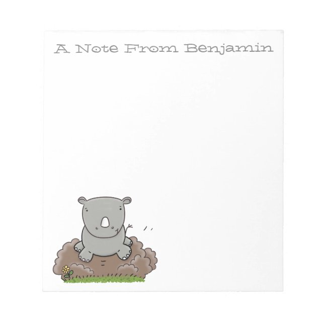 Cute baby rhino green cartoon illustration notepad (Front)