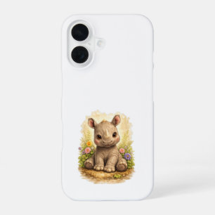 Cute Baby Rhino iPhone 16 Case Kawaii
