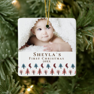 Cute Baby`s First Christmas Photo Ceramic Ornament