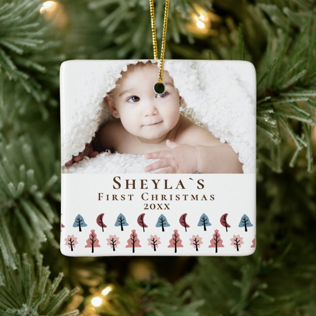 Cute Baby`s First Christmas Photo Ceramic Ornament (Tree)