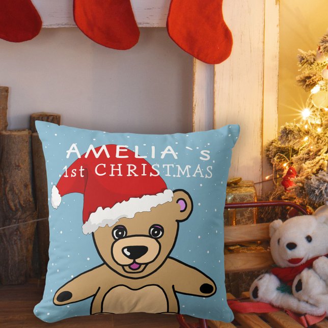 Cute Baby`s First Christmas Teddy Bear Santa Hat Cushion (Creator Uploaded)