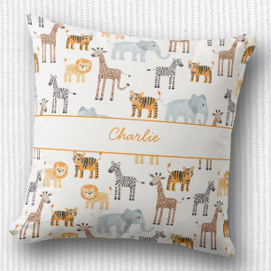 Cute Baby Safari Animal Watercolor Custom Name Cushion
