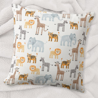 Cute Baby Safari Animal Watercolor Pattern Cushion