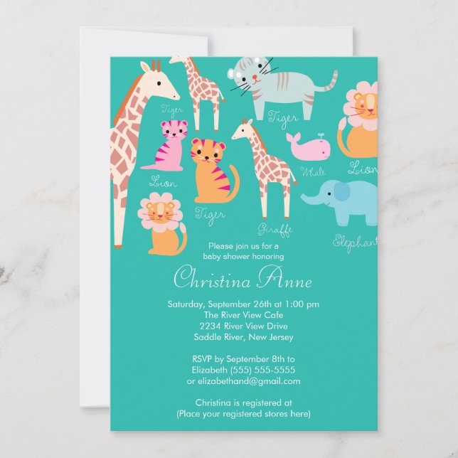 Cute Baby Safari Animals Baby Shower Invitations (Front)