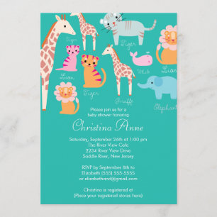 Cute Baby Safari Animals Baby Shower Invitations