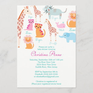 Cute Baby Safari Animals Baby Shower Invitations