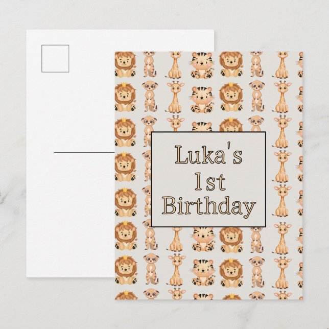Cute Baby Safari Animals Invitation Postcard (Front/Back)