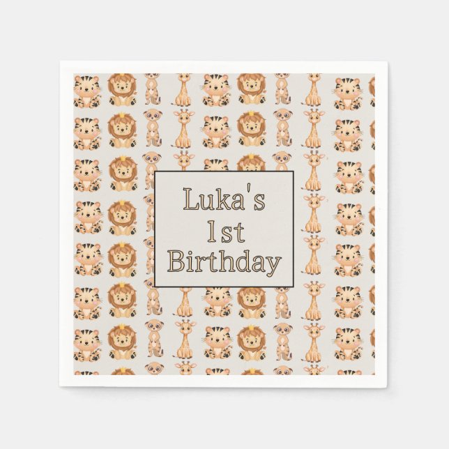 Cute Baby Safari Animals Napkin (Front)