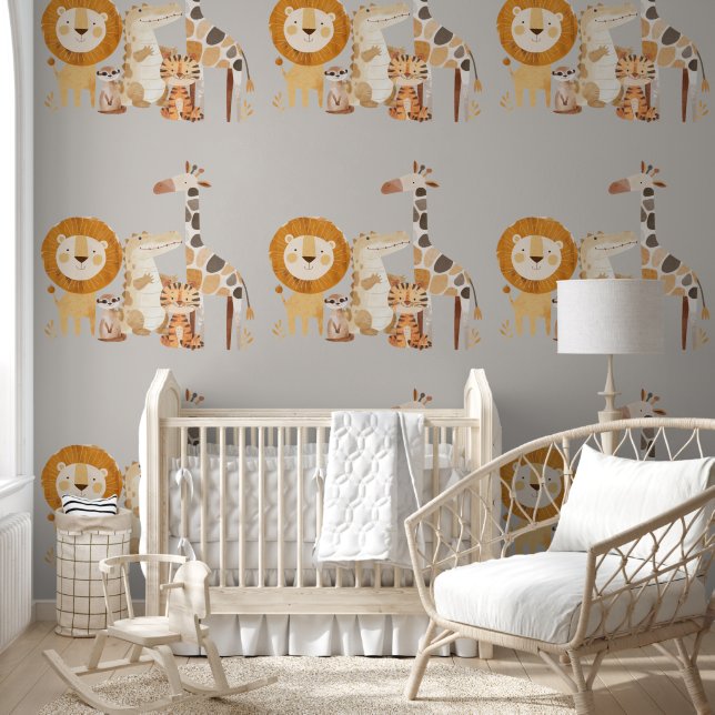 Cute Baby Safari Animals on Smokey Beige Wallpaper (Kids)