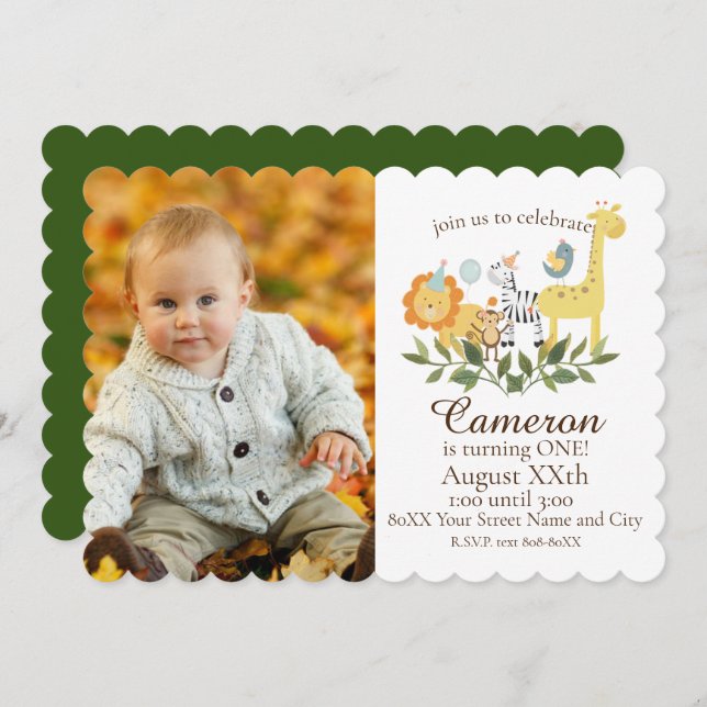 Cute Baby Safari & Zoo Animals with Custom Photo Invitation (Front/Back)