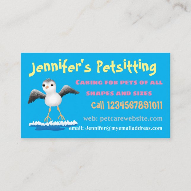 Cute baby sandpiper cartoon illustration business card (Front)