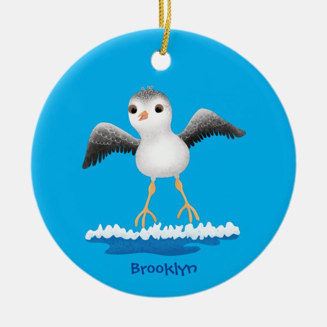 Cute baby sandpiper cartoon illustration  ceramic tree decoration (Front)