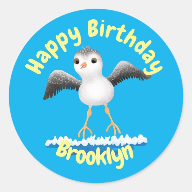 Cute baby sandpiper cartoon illustration classic r classic round sticker (Front)