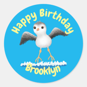 Cute baby sandpiper cartoon illustration classic r round sticker