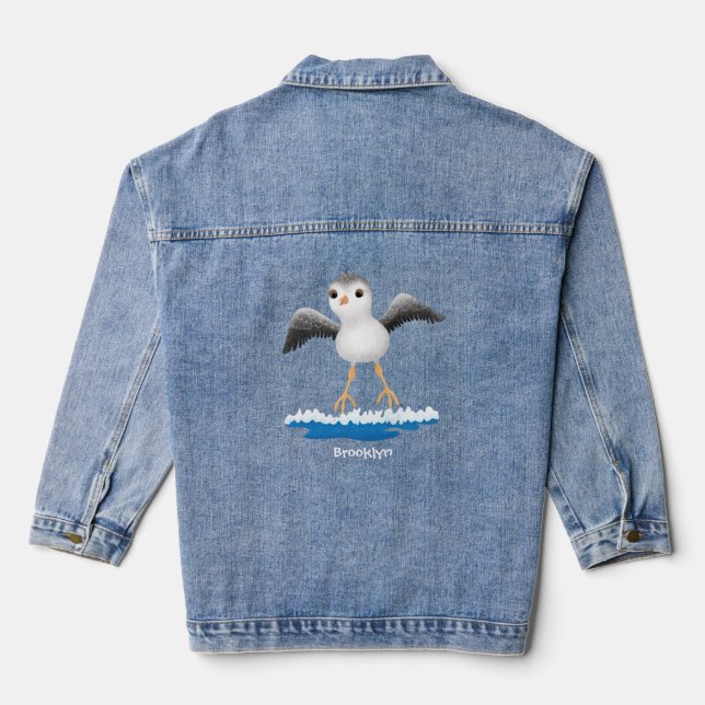 Cute baby sandpiper cartoon illustration denim jacket (Back)