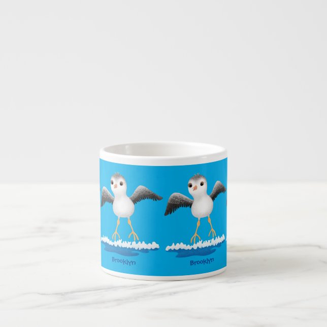 Cute baby sandpiper cartoon illustration  espresso cup (Front)