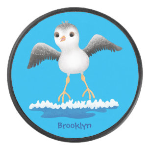 Cute baby sandpiper cartoon illustration  hockey puck