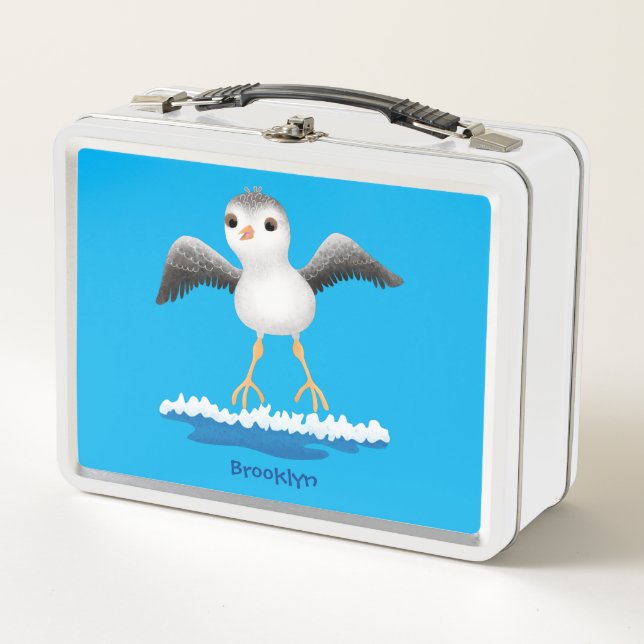 Cute baby sandpiper cartoon illustration metal lunch box (Front)