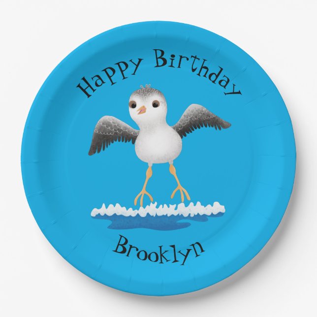 Cute baby sandpiper cartoon illustration paper plate (Front)