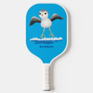 Cute baby sandpiper cartoon illustration pickleball paddle