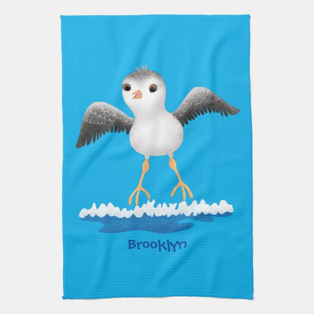 Cute baby sandpiper cartoon illustration  tea towel (Vertical)